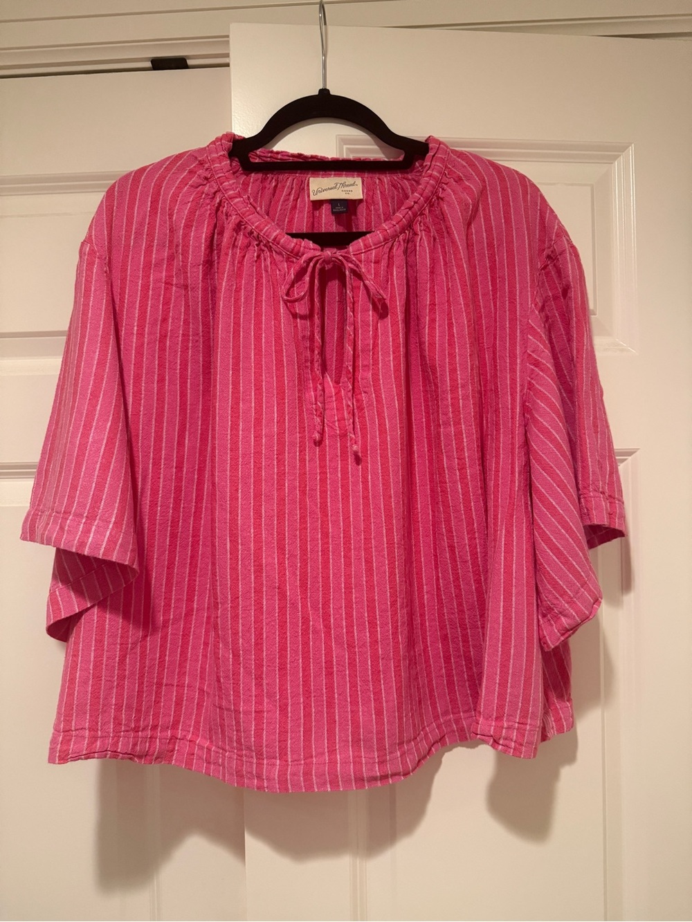 Universal Thread Pink Striped Peasant Short-Sleeve Top Size L